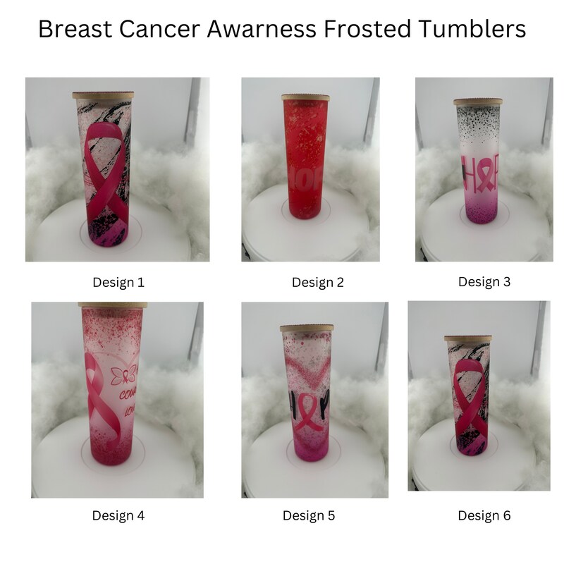 Breast Cancer Awareness Frosted Tall Skinny 20 oz with Rhinestoned(pink) Bamboo Lid